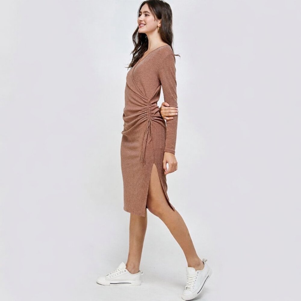 Wrap Ruched Midi Dress_NWT